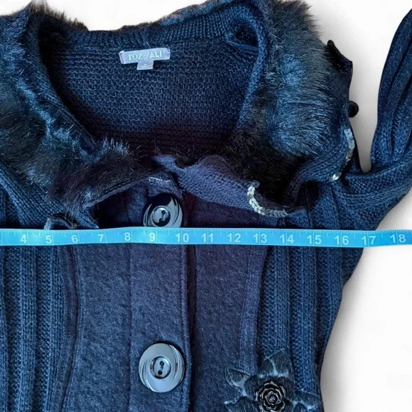 Roz & Ali Women's Cardigan Sweater Dress Small Y2K Fairy Grunge Whimsigoth Black - Picture 7 of 11